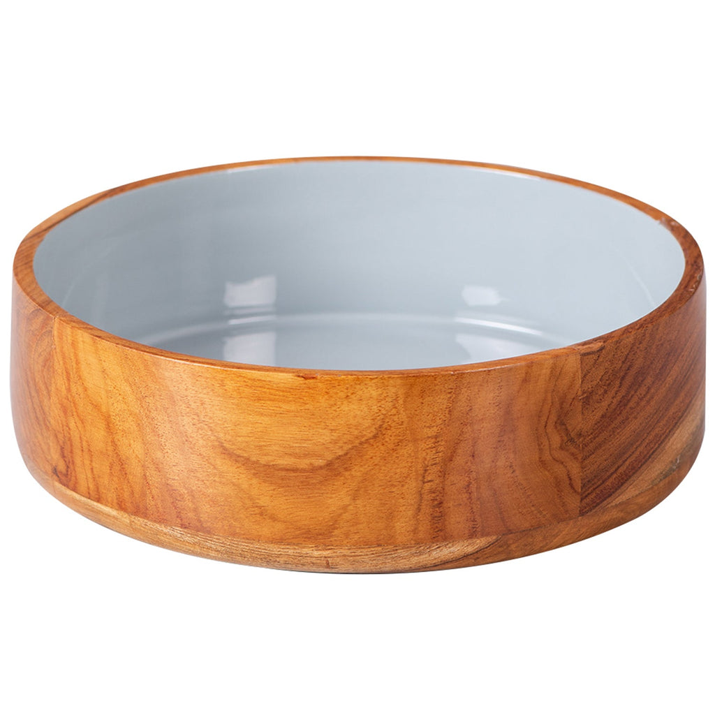 Rum Flat Teak Wood with Enamel Serving Bowl - Grey Set of 4