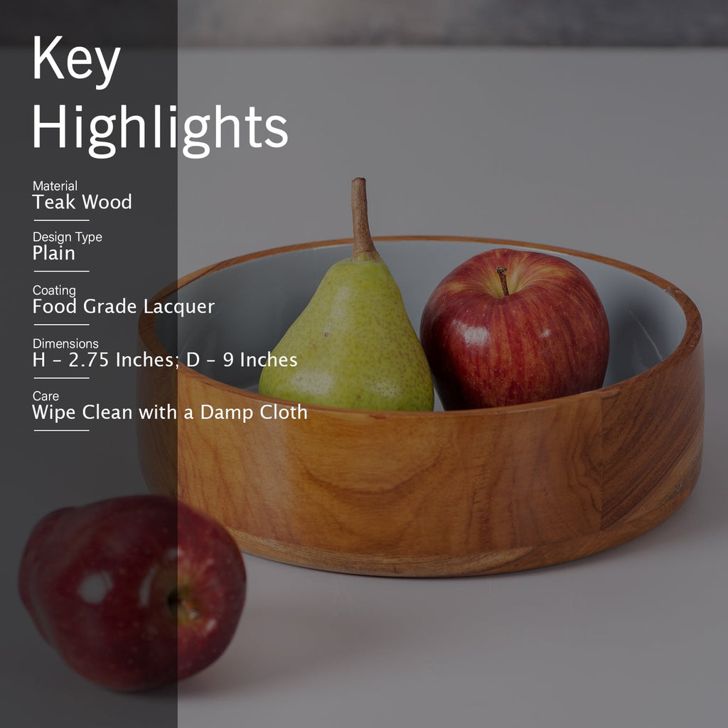 Rum Flat Teak Wood with Enamel Serving Bowl - Grey