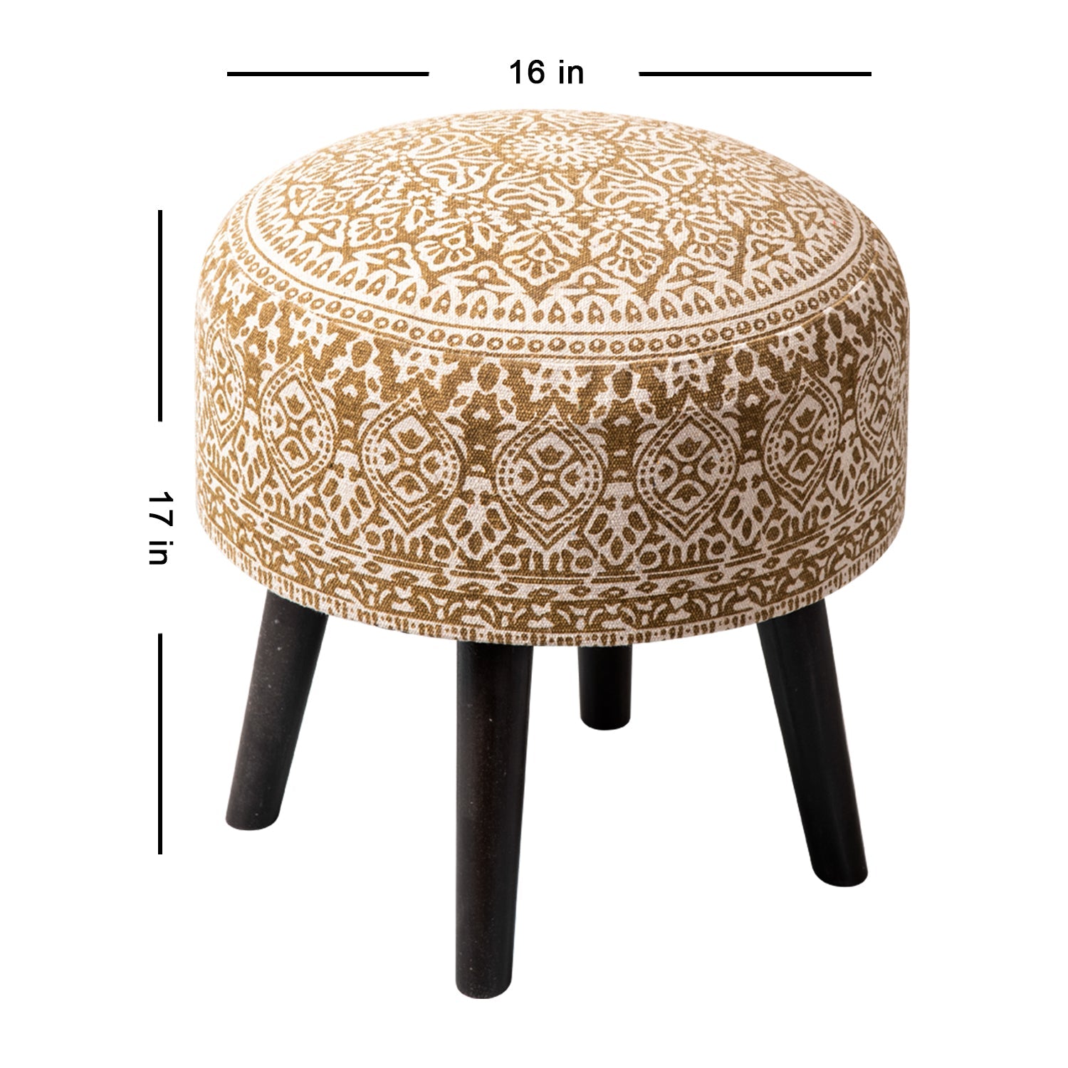Botanic Fabric Wooden Ottoman in Yellow Color Set of 2
