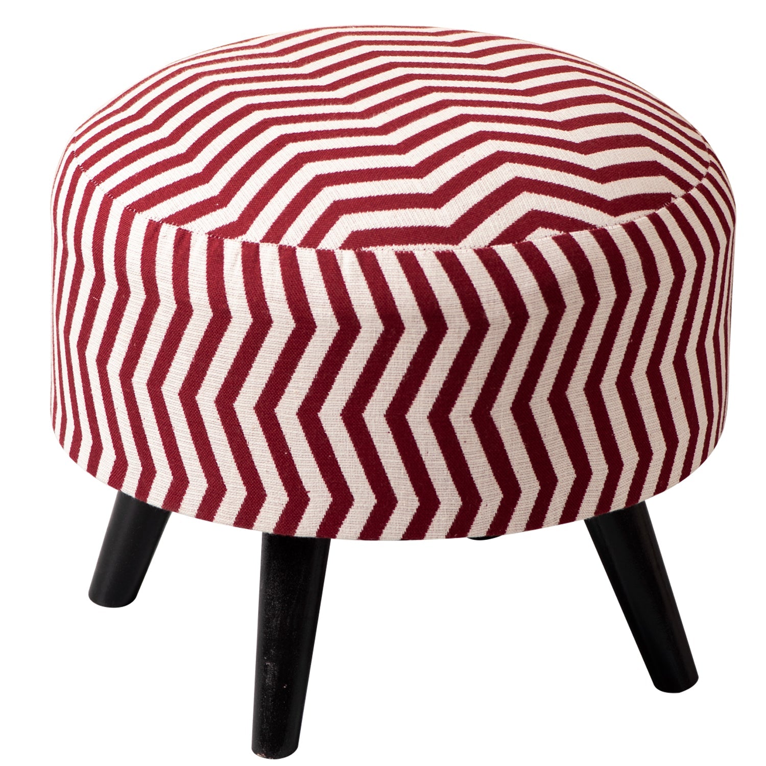 Hues Jacquard Wooden Ottoman in Red Color Set of 2