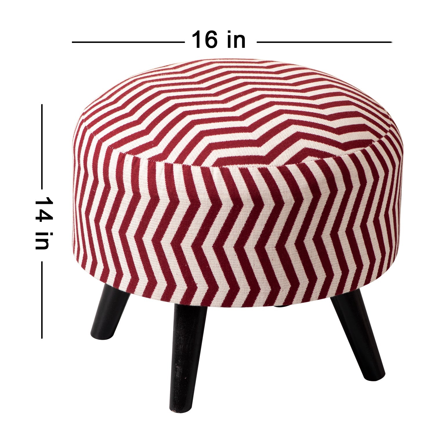 Hues Jacquard Wooden Ottoman in Red Color Set of 2