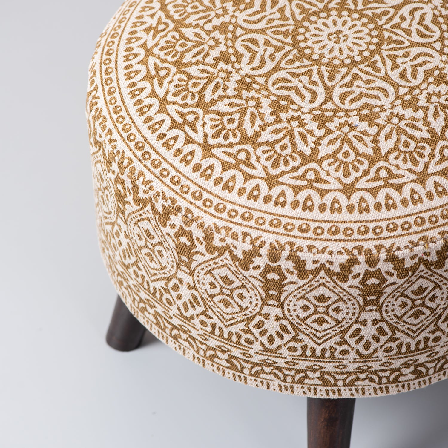 Botanic Fabric Wooden Ottoman in Yellow Color Set of 2