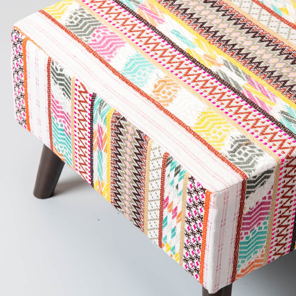 Hues Jacquard Wooden Stool in Multi Color