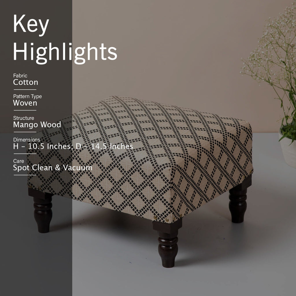 Quad Jacquard Wooden Footrests in Cream Color Set of 2