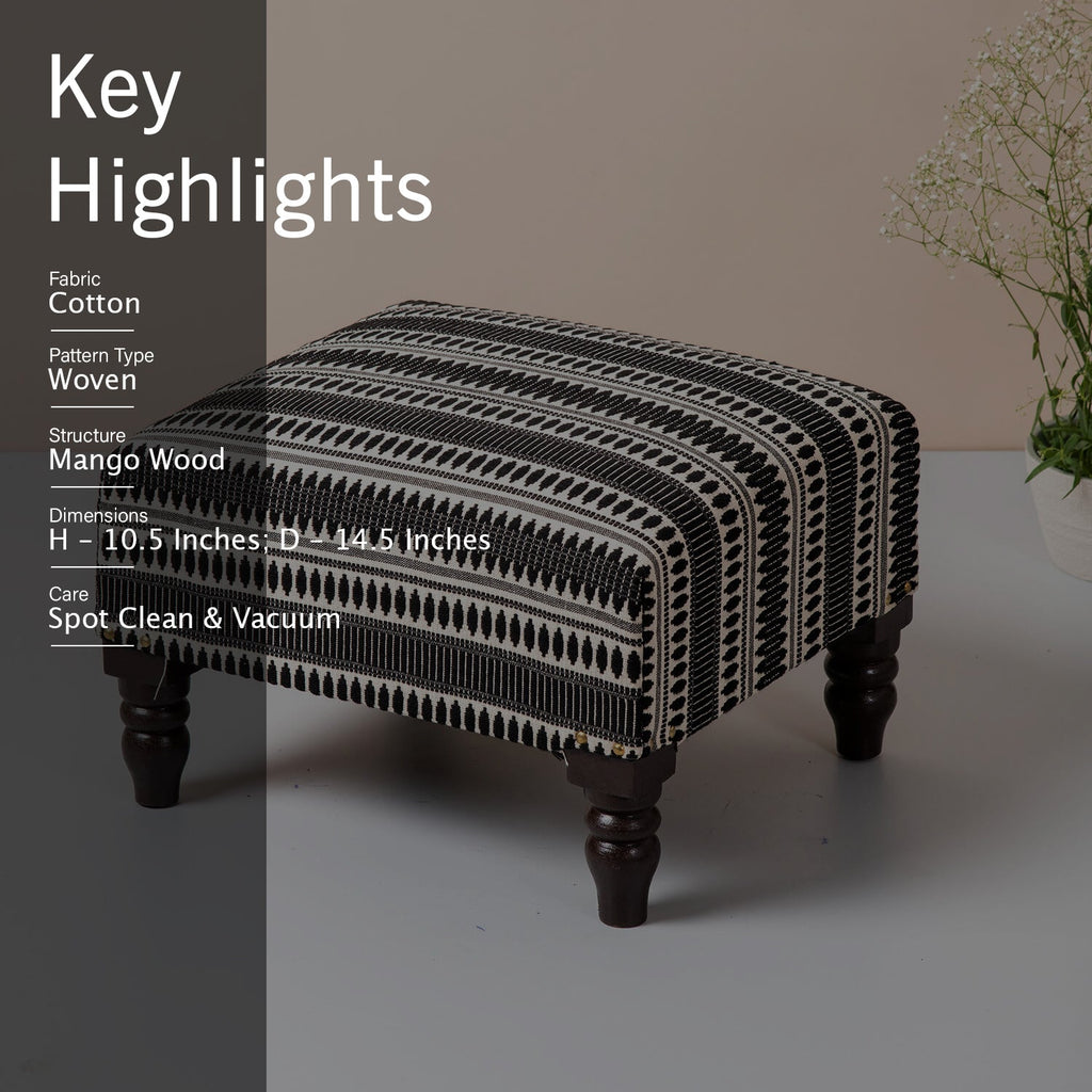 Bohemian Jacquard Wooden Footrests in Black & White Color Set of 2