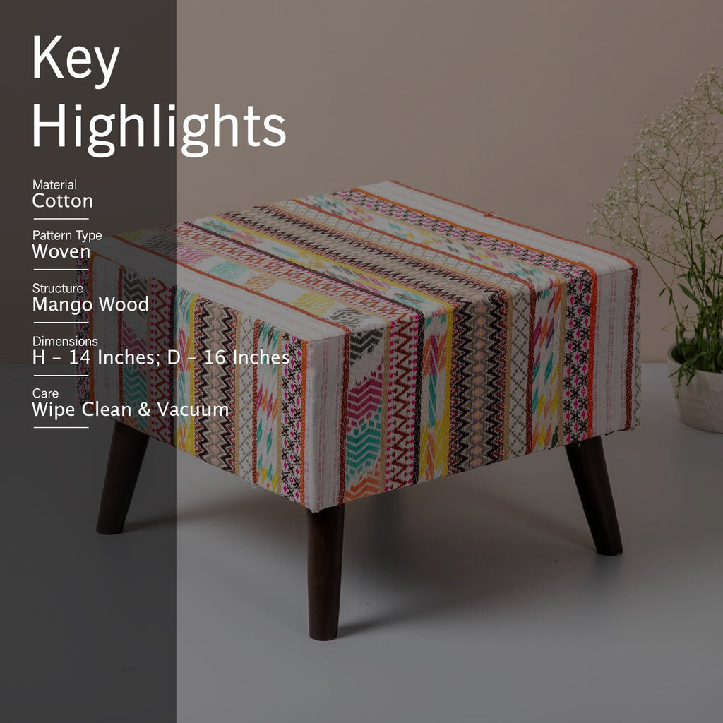 Hues Jacquard Wooden stool in Multi Color Set of 2