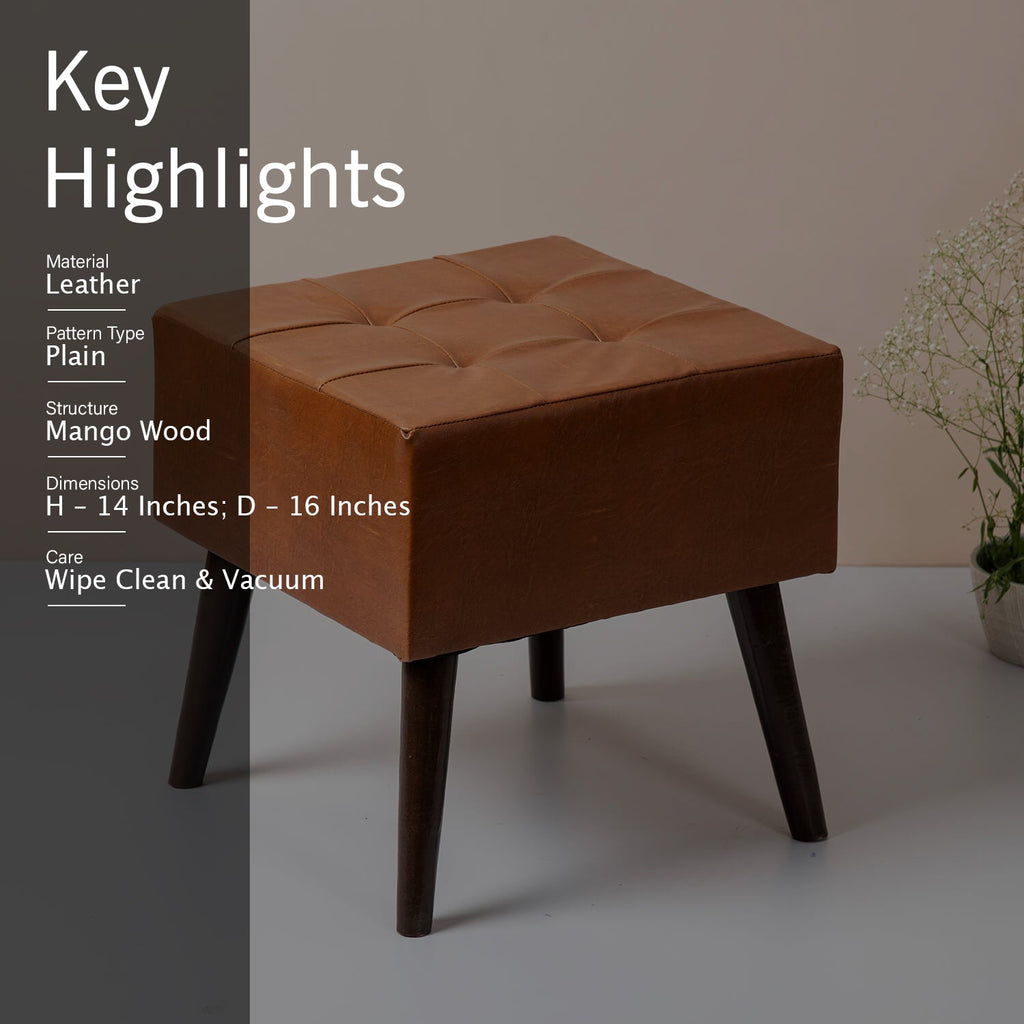 Axel Leatherette Wooden Stool Tufted in Tan Color Set of 2