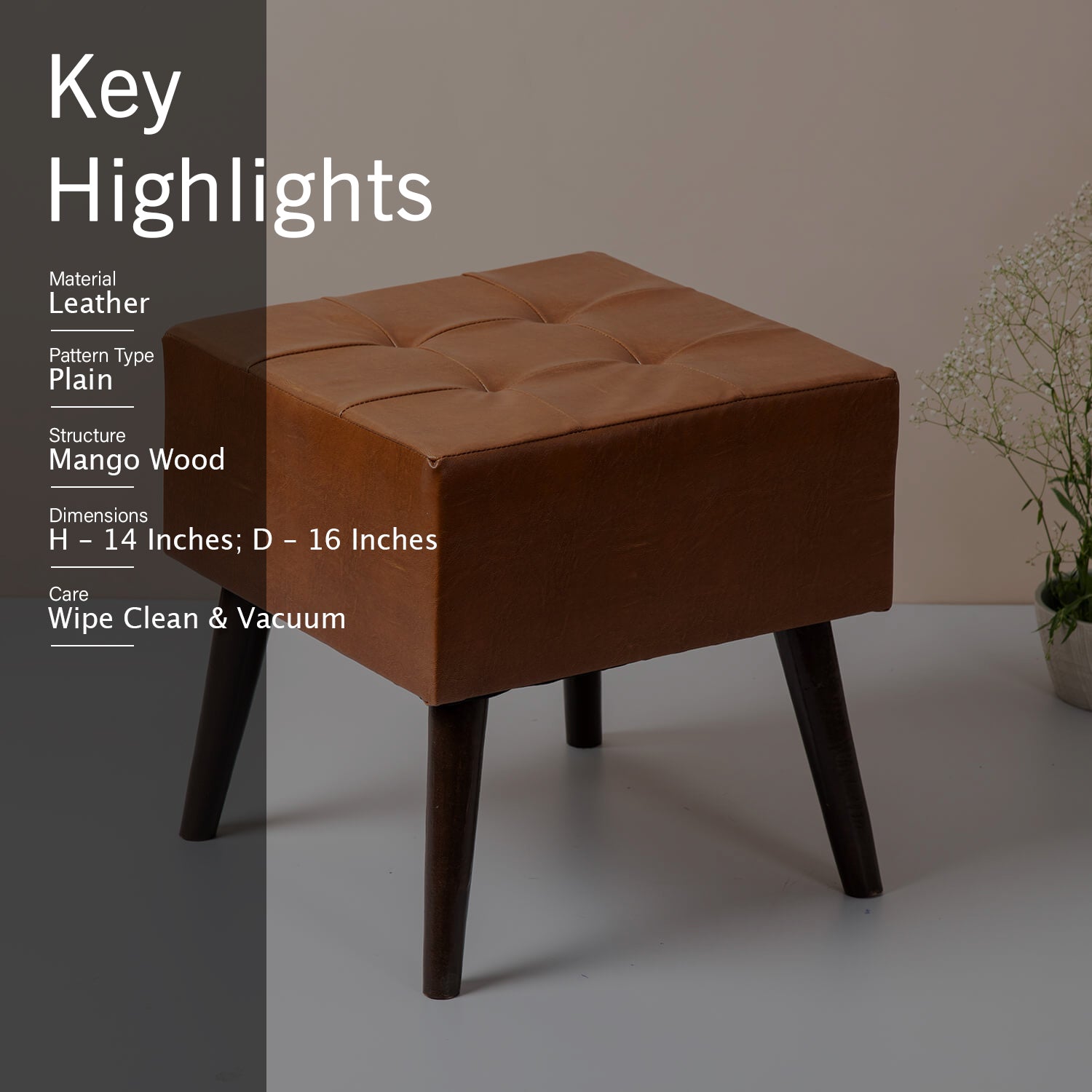 Axel Leatherette Wooden Stool Tufted in Tan Color Set of 2