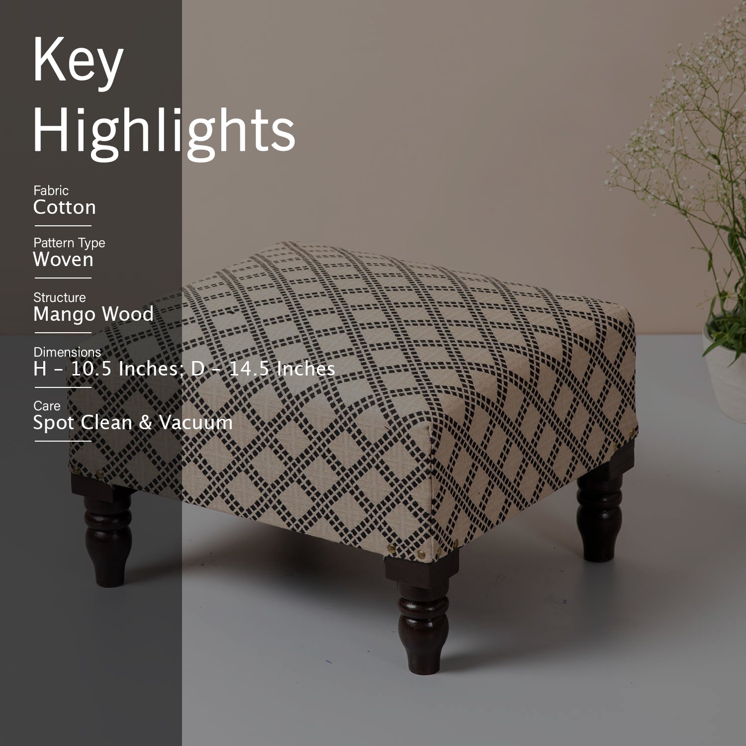 Quad Jacquard Wooden Footrests in Cream Color