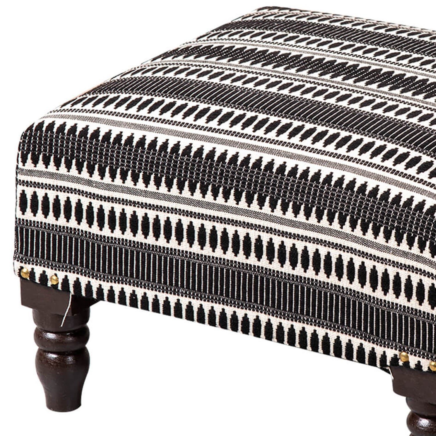 Bohemian Jacquard Wooden Footrests in Black & White Color Set of 2