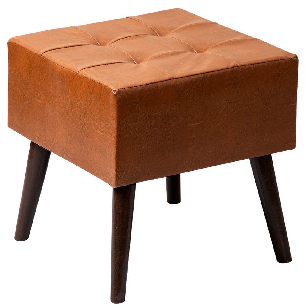 Axel Leatherette Wooden Stool Tufted in Tan Color Set of 2
