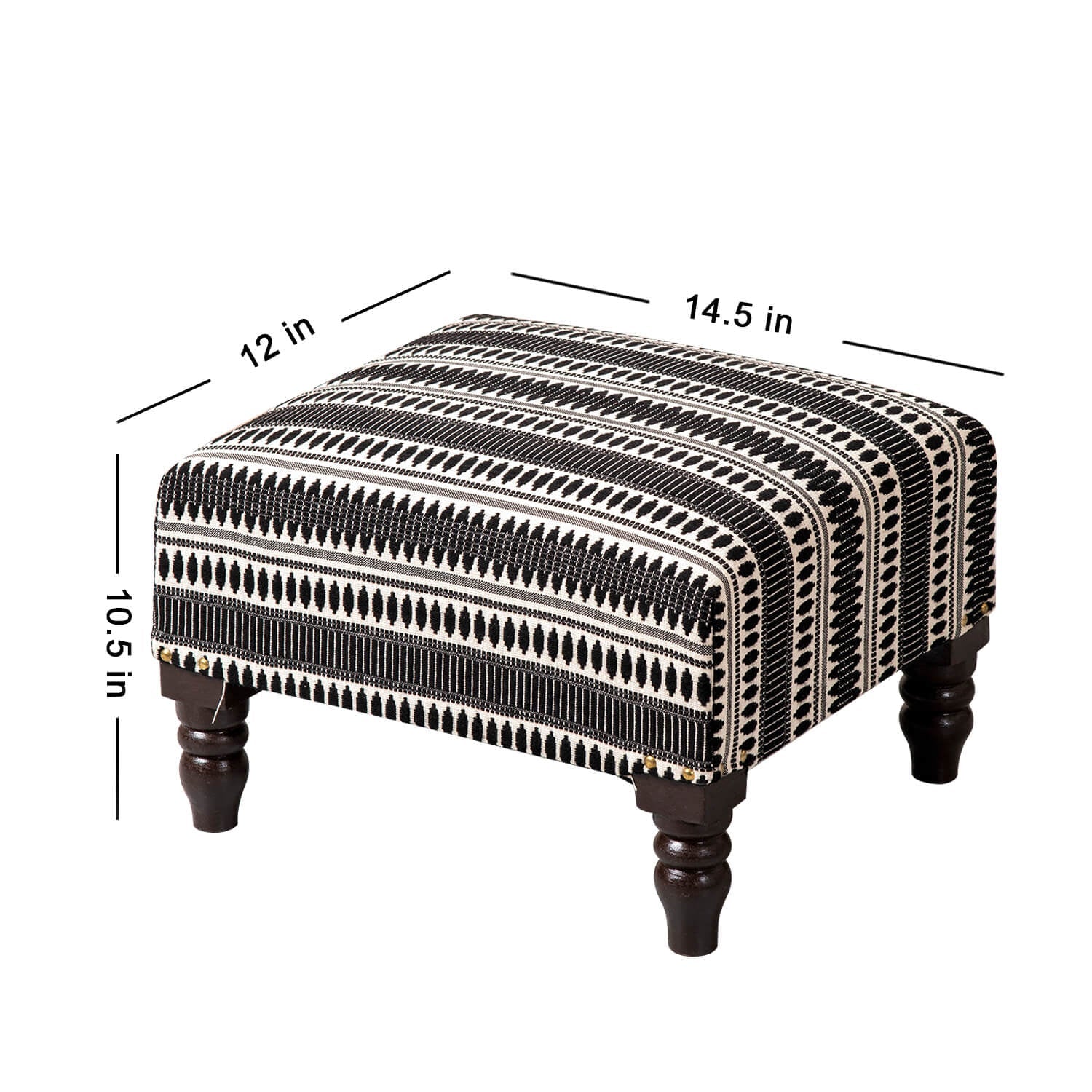 Bohemian Jacquard Wooden Footrests in Black & White Color Set of 2