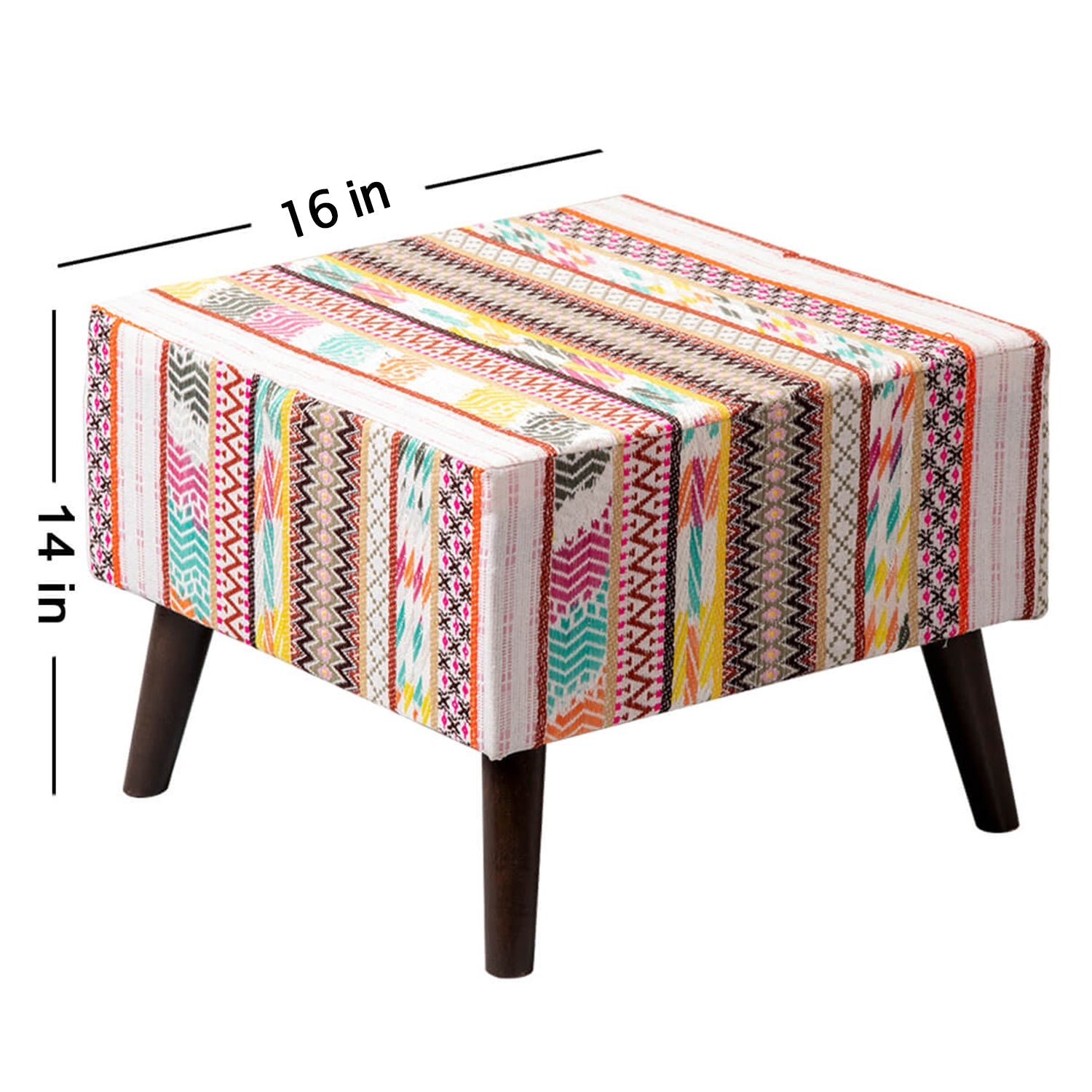 Hues Jacquard Wooden Stool in Multi Color