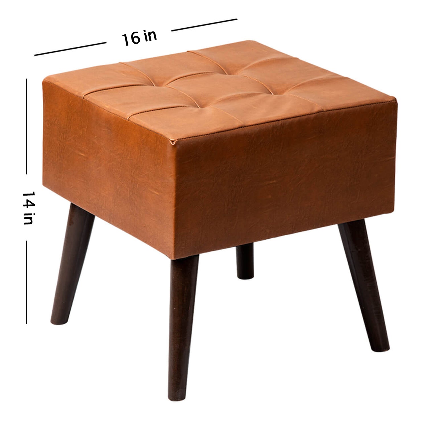 Axel Leatherette Wooden Stool Tufted in Tan Color Set of 2