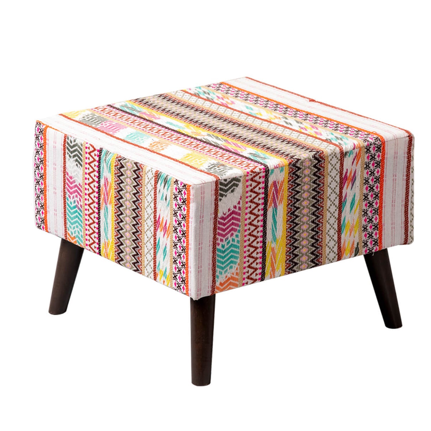Hues Jacquard Wooden stool in Multi Color Set of 2