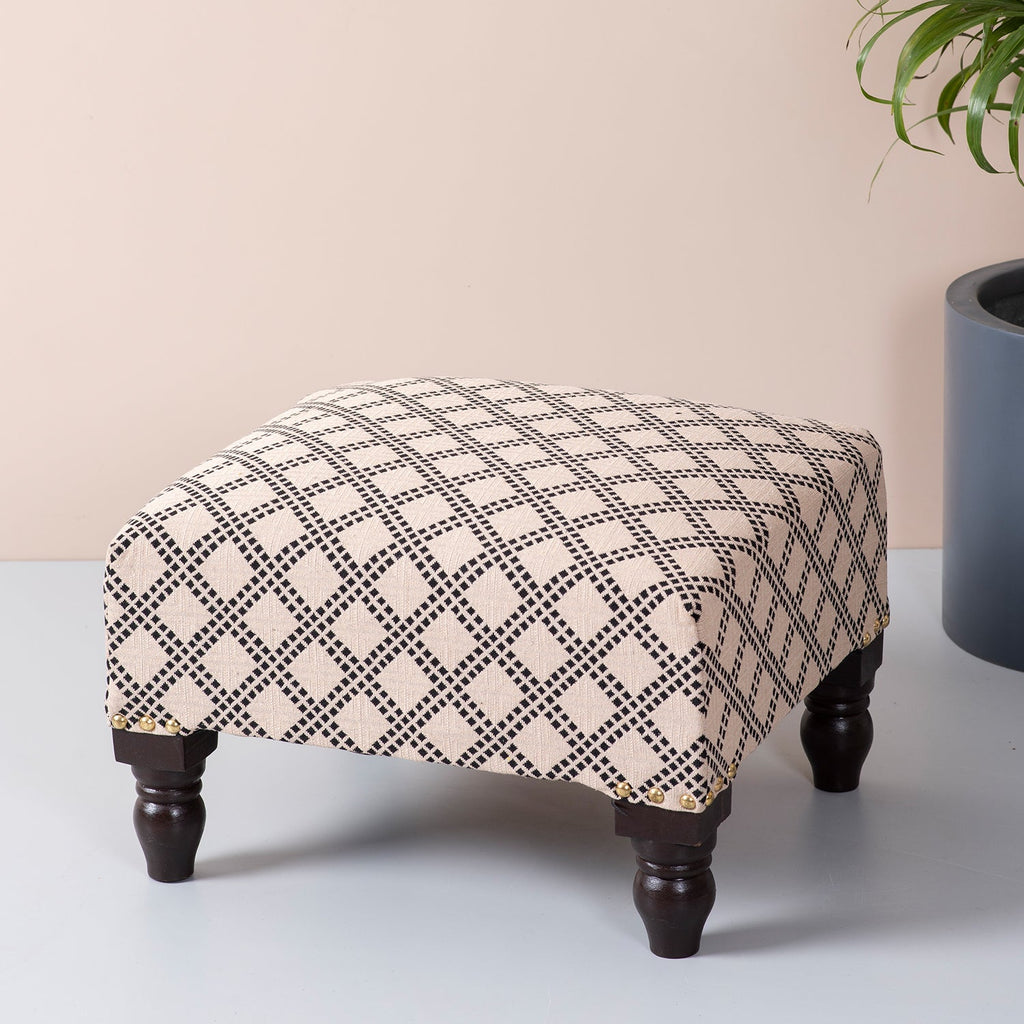 Quad Jacquard Wooden Footrests in Cream Color