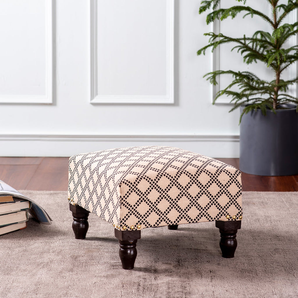 Quad Jacquard Wooden Footrests in Cream Color