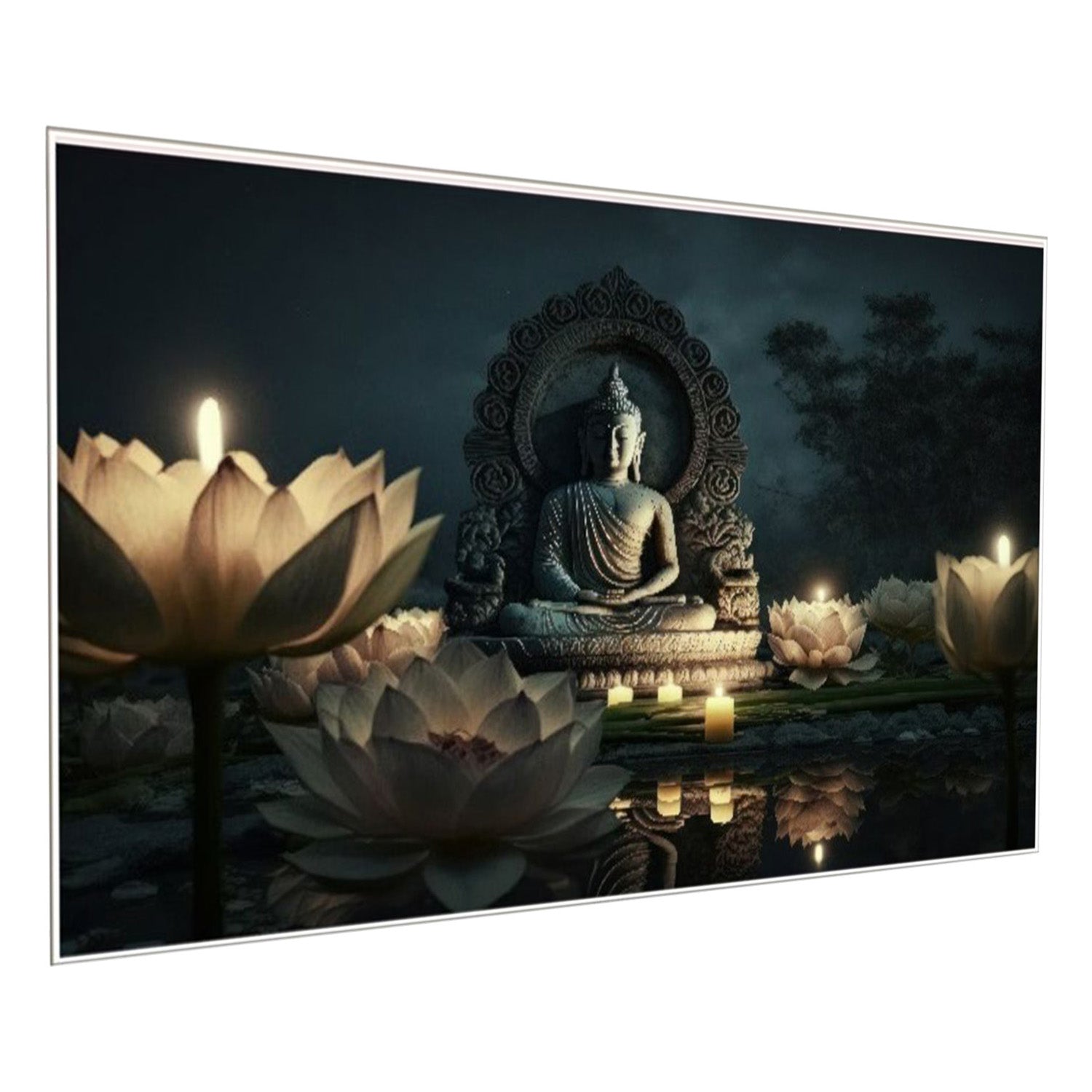 Serene Lotus and Meditating Buddha Wall Painting