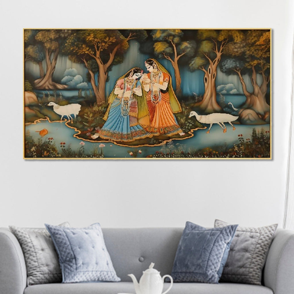 Divine Love: Radha and Krishna Wall Painting