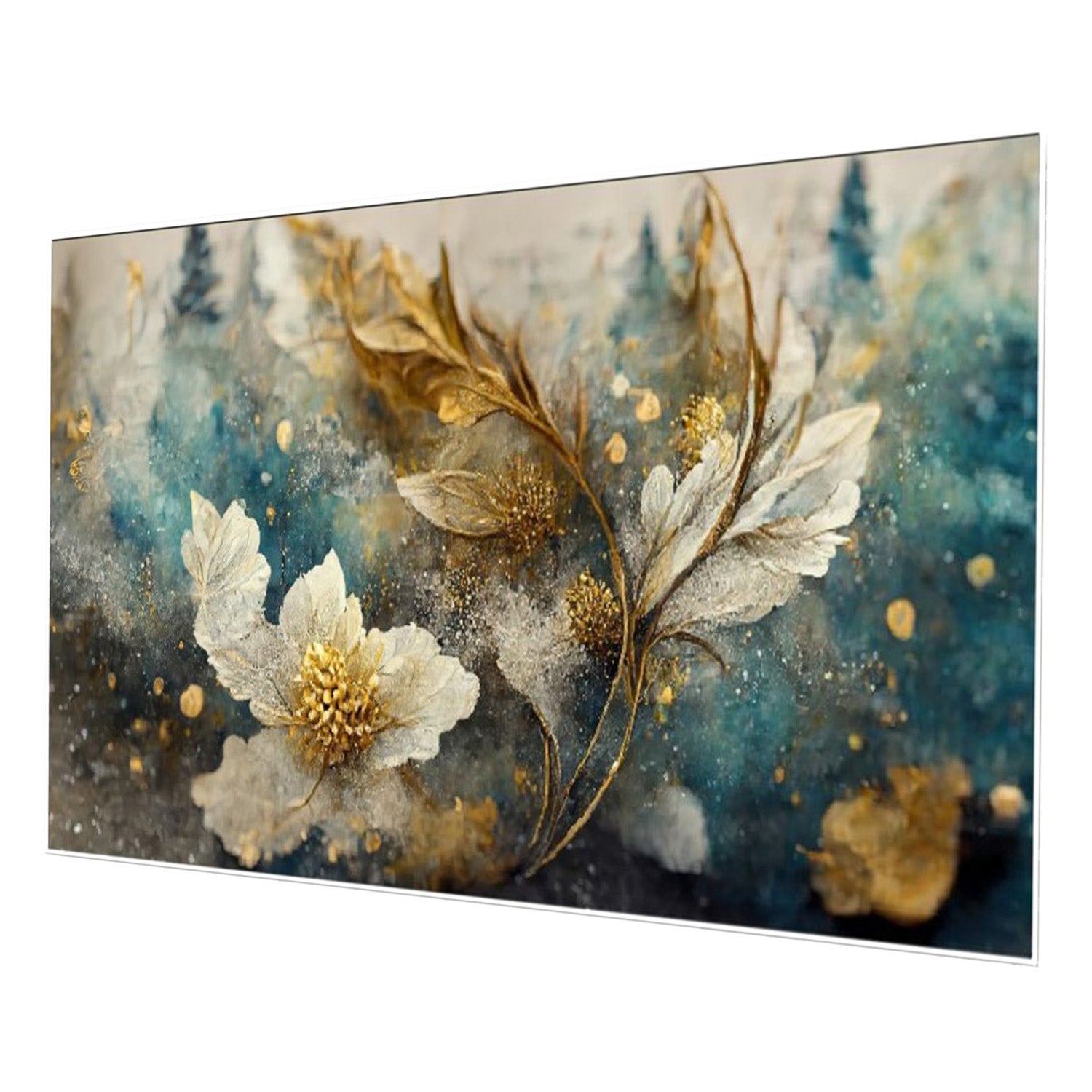 Elegant Gold and White Flowers Wall Painting