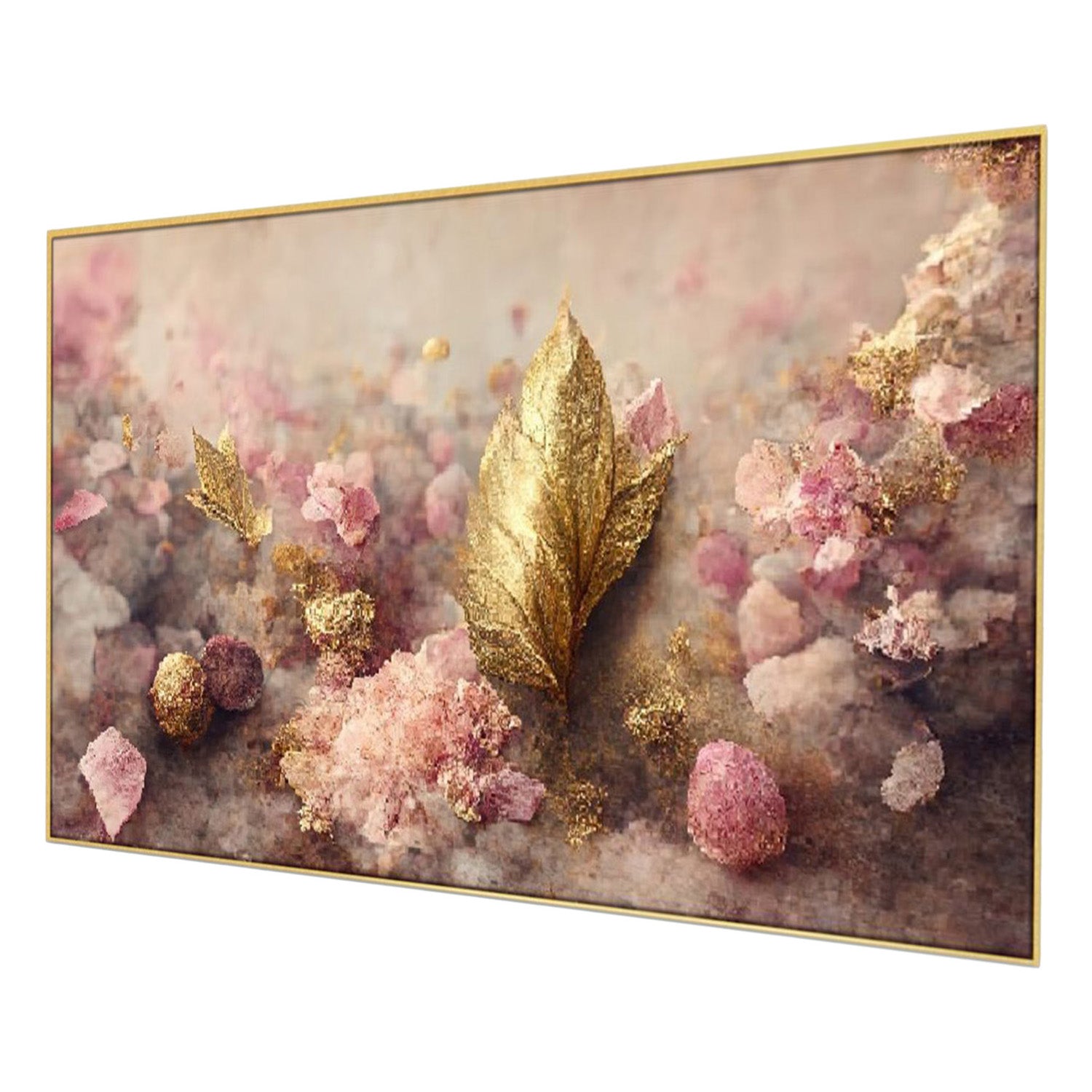 Pink and Gold Leaf Elegance Wall Painting