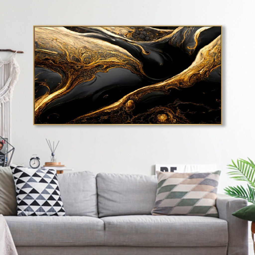 Elegant Black and Gold Abstract Wall Painting