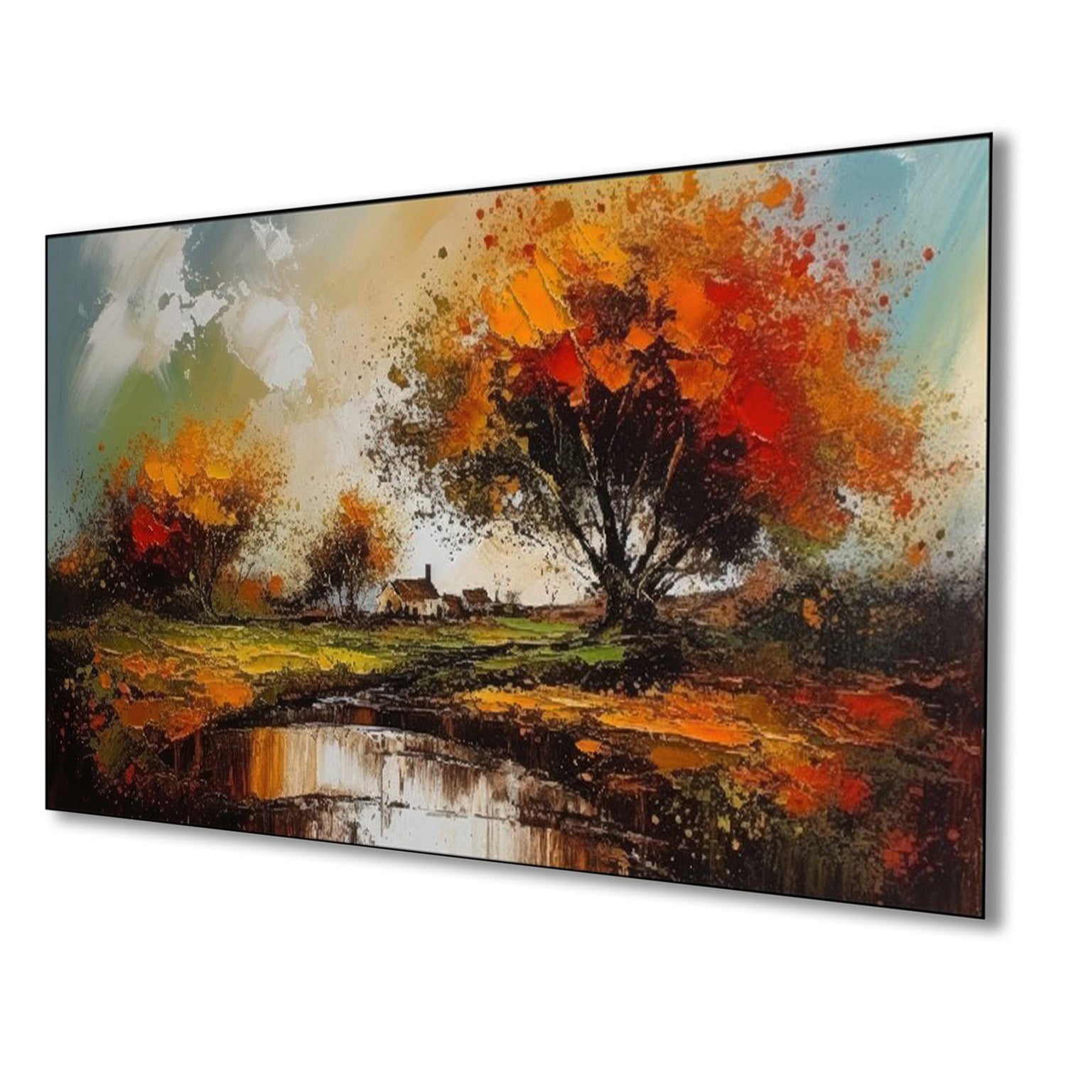 River Serenity: Lush Forest Reflections Wall Painting