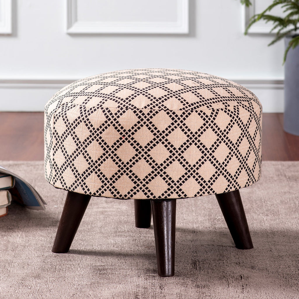 Cream & Black Criss Cross Ottoman Set of 2