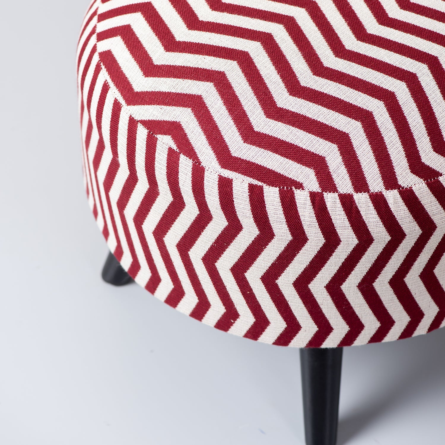 Crest Jacquard Wooden Ottoman in Maroon & White Color