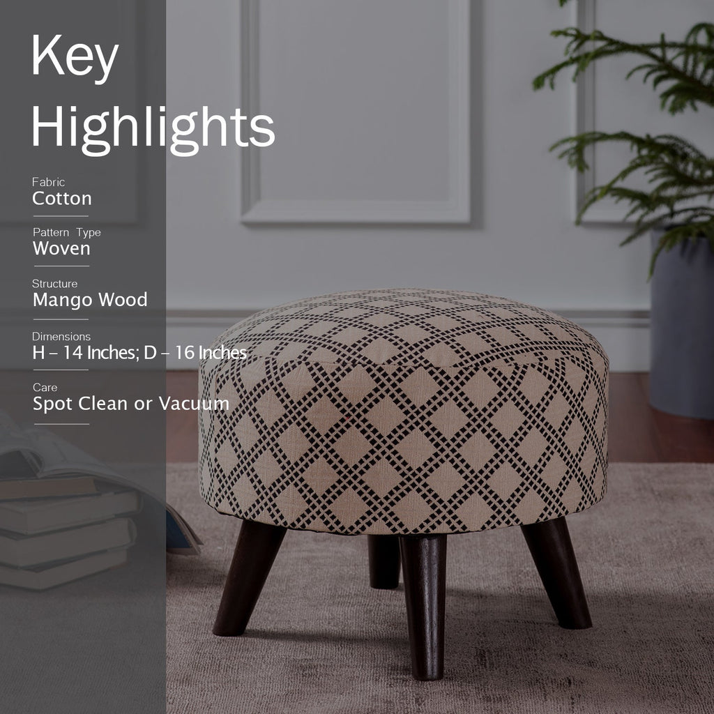 Cream & Black Criss Cross Ottoman Set of 2