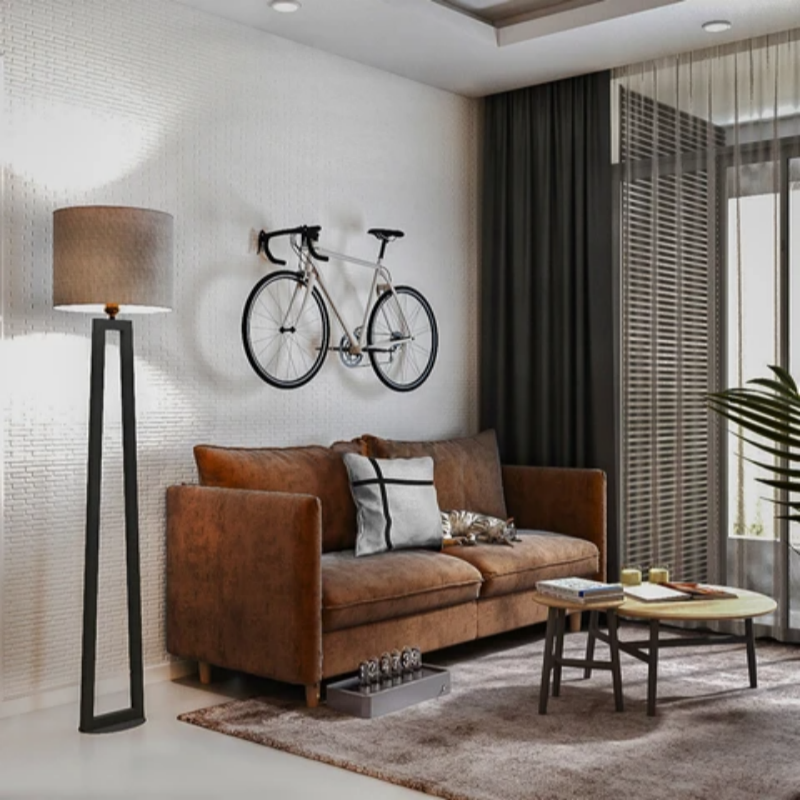 Oval Base Geometric Tower Matte Black Iron Floor Lamp