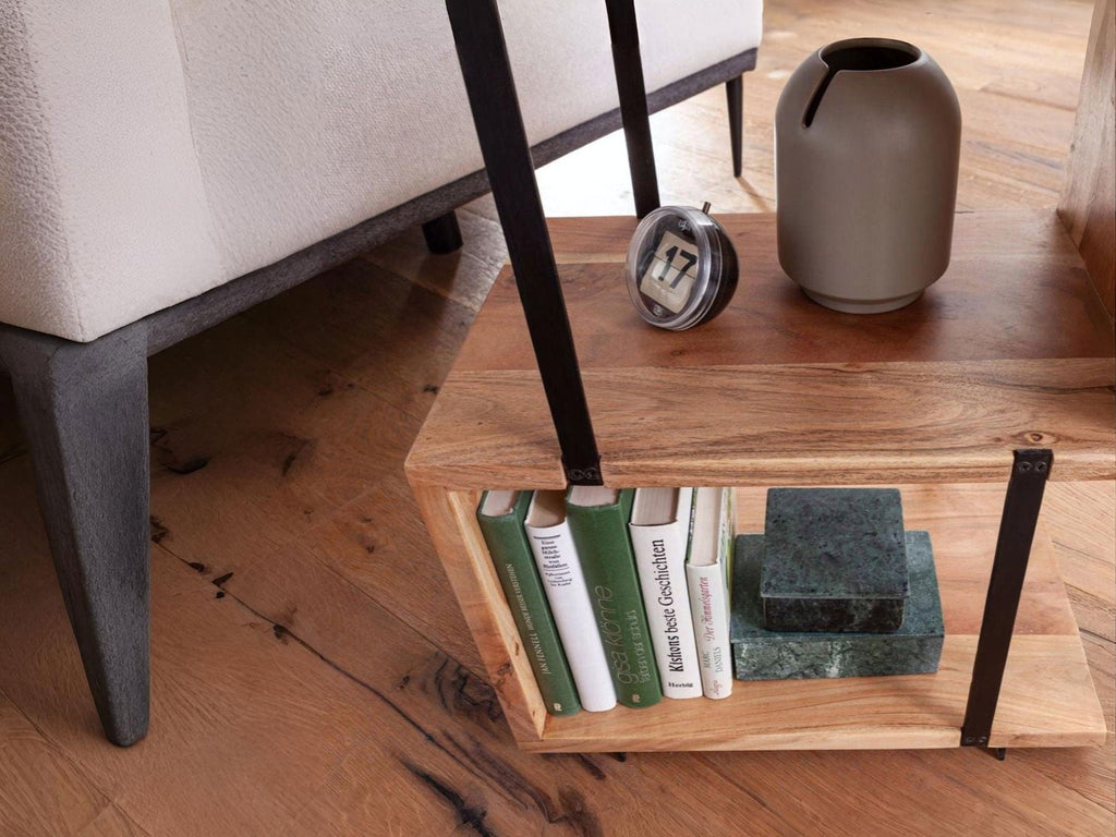 Side table, solid acacia wood and steel