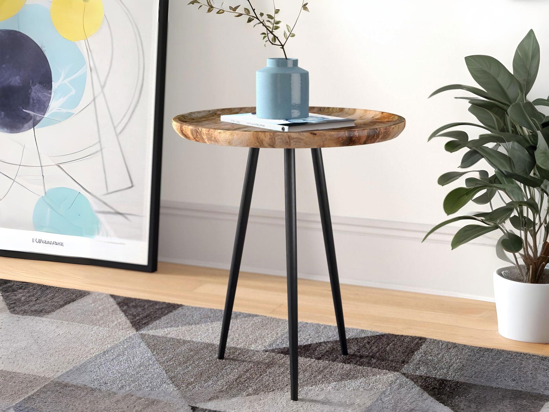 Side table, solid mango wood and steel