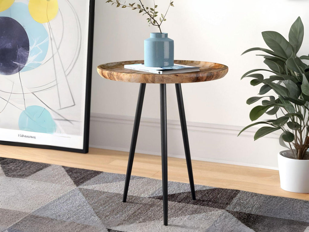 Side table, solid mango wood and steel
