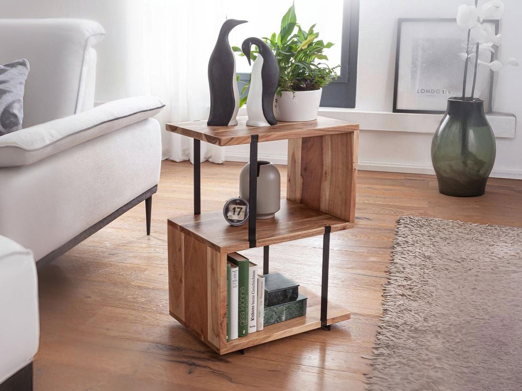 Side table, solid acacia wood and steel