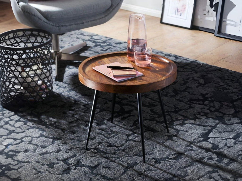 Side table, solid sheesham wood and steel