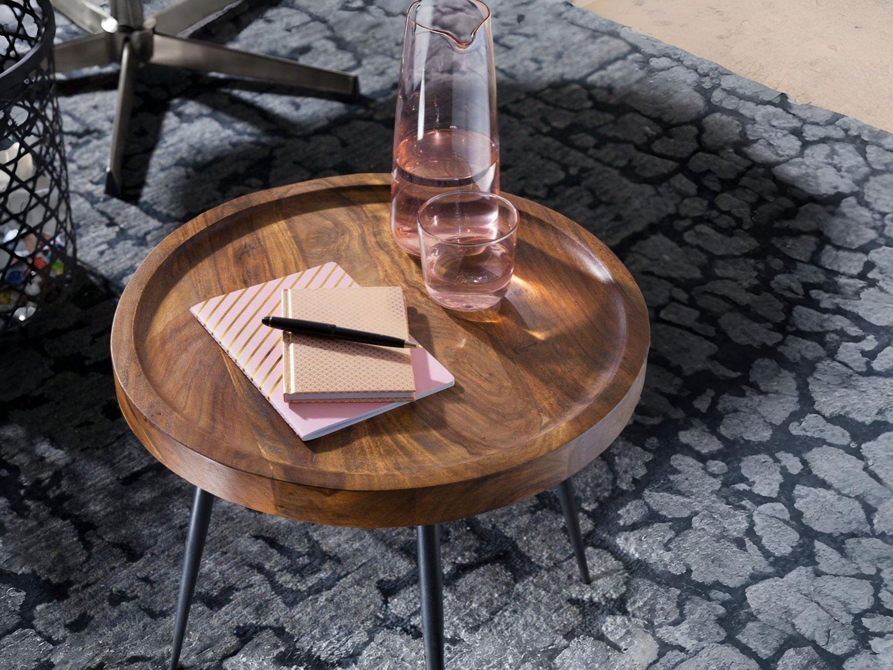 Side table, solid sheesham wood and steel