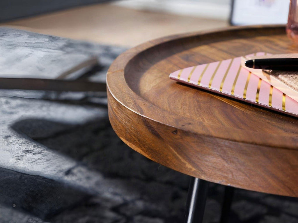 Side table, solid sheesham wood and steel