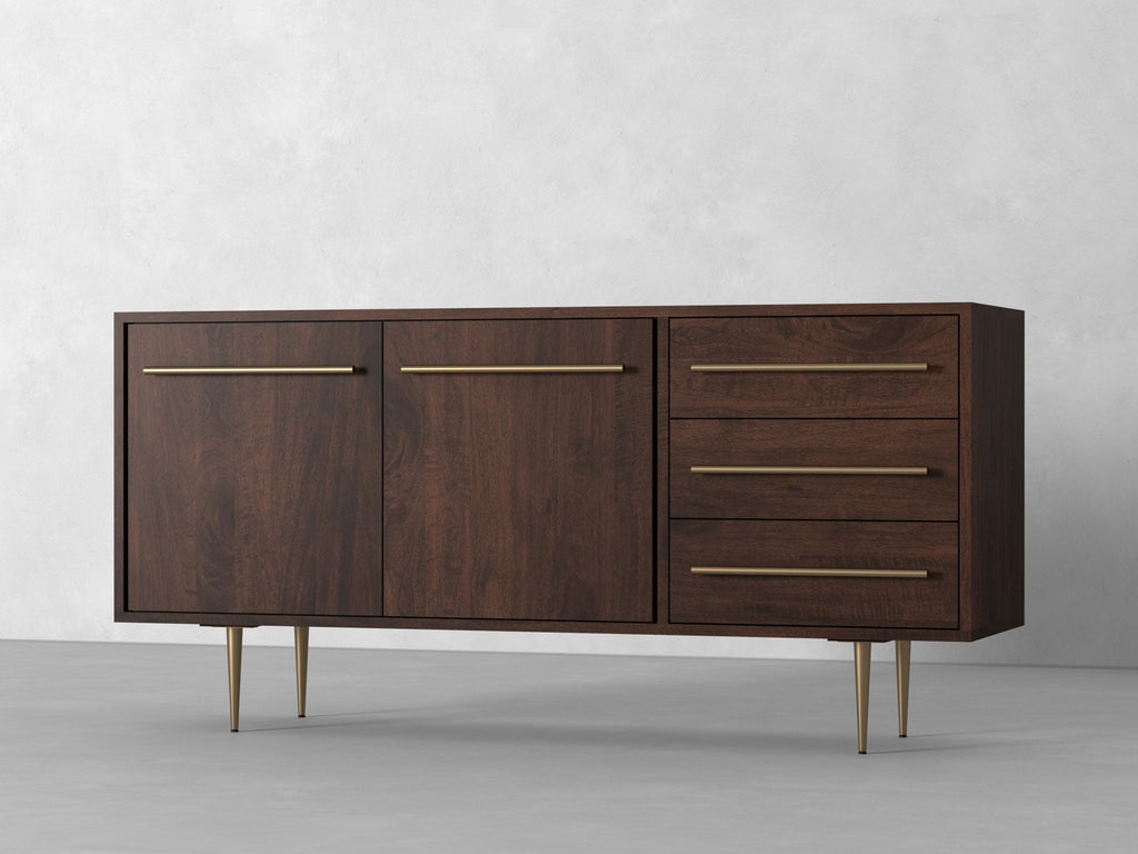 Sideboard, solid mango wood and steel, 2 doors and 3 drawers