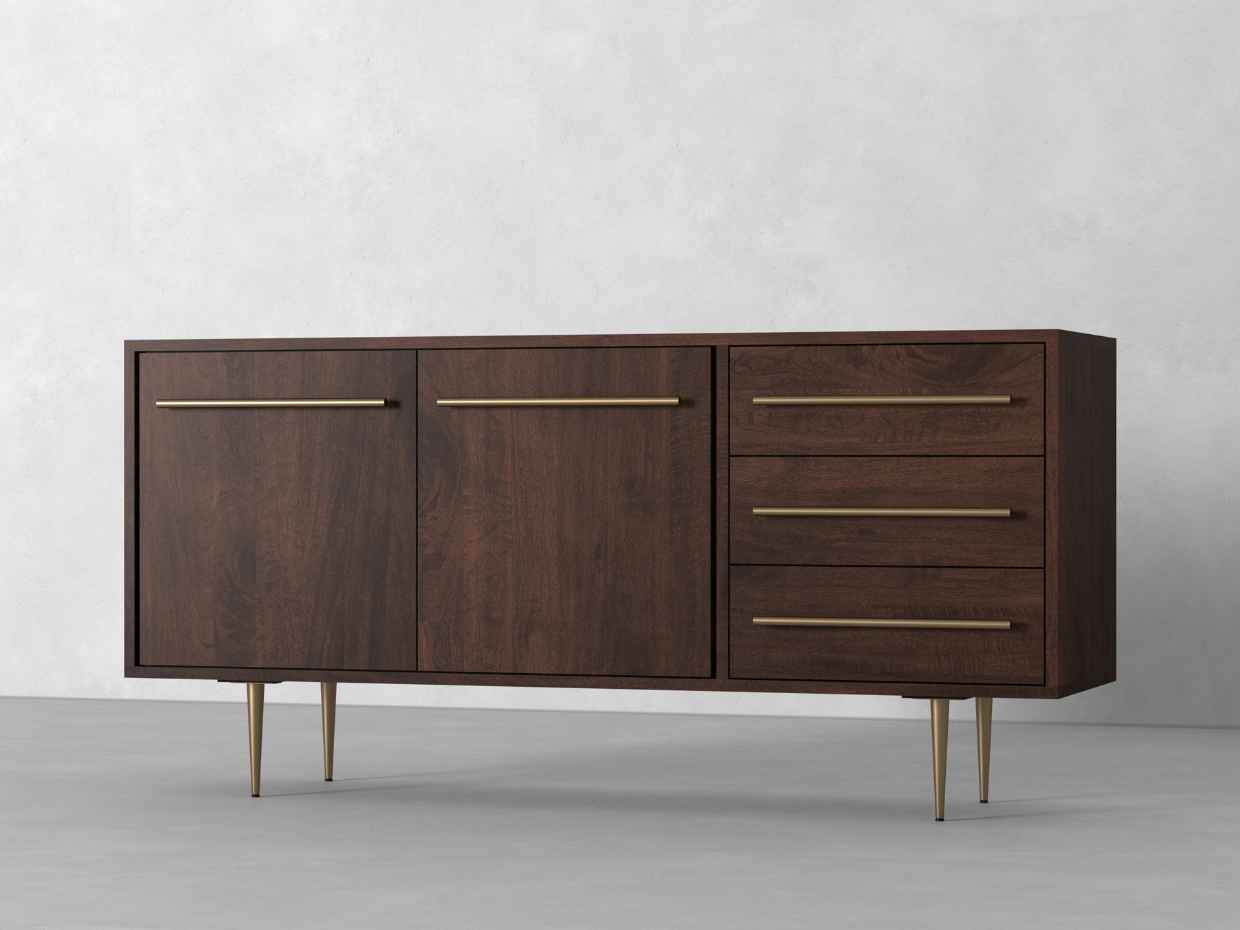 Sideboard, solid mango wood and steel, 2 doors and 3 drawers
