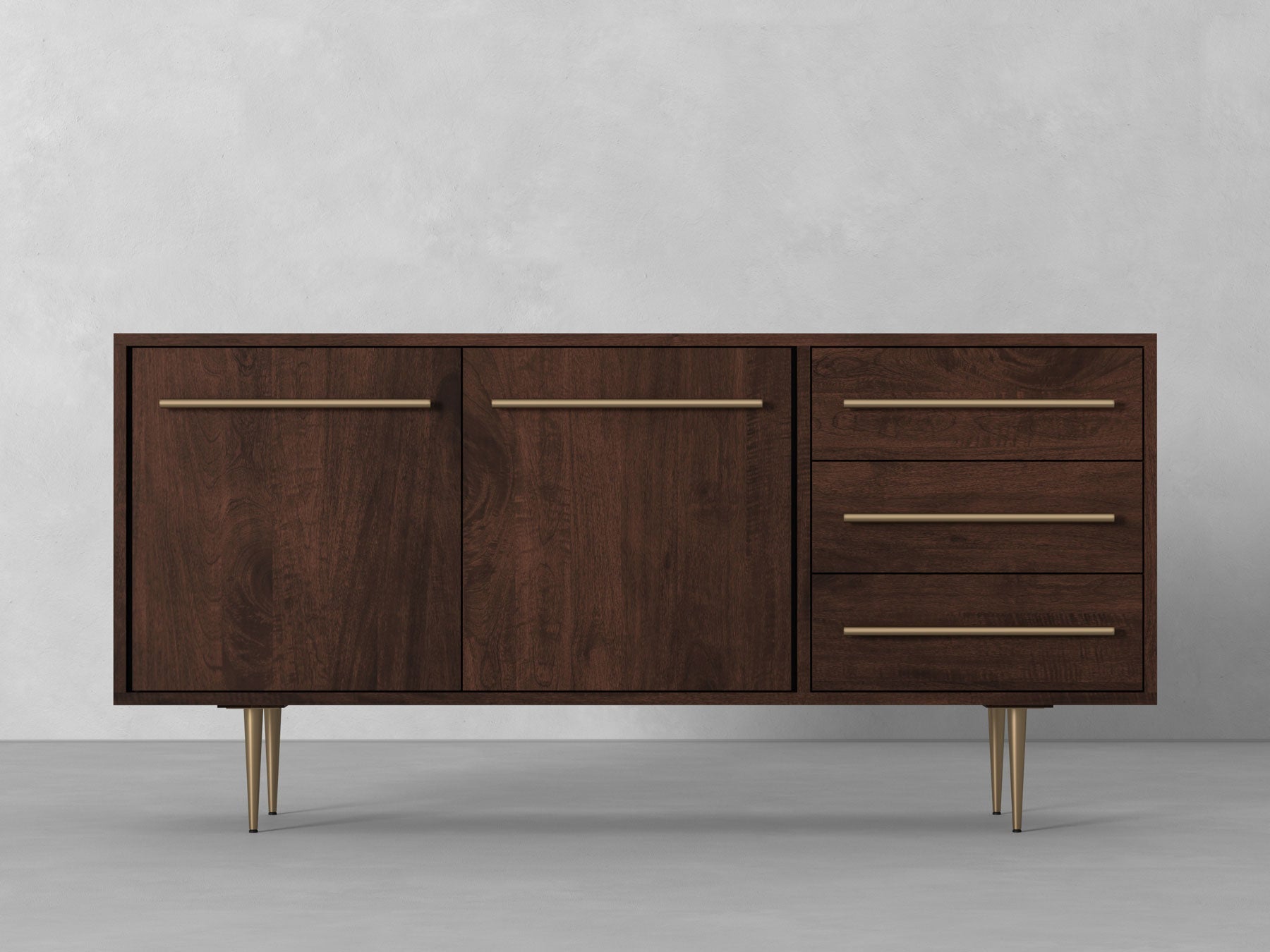 Sideboard, solid mango wood and steel, 2 doors and 3 drawers
