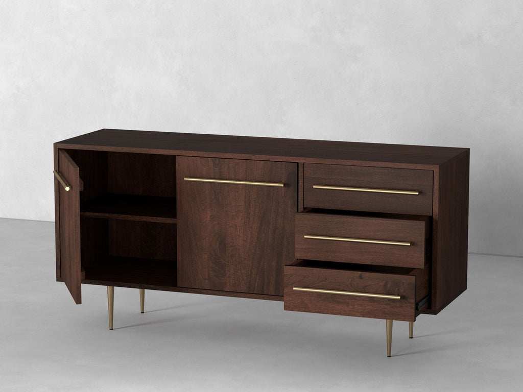 Sideboard, solid mango wood and steel, 2 doors and 3 drawers