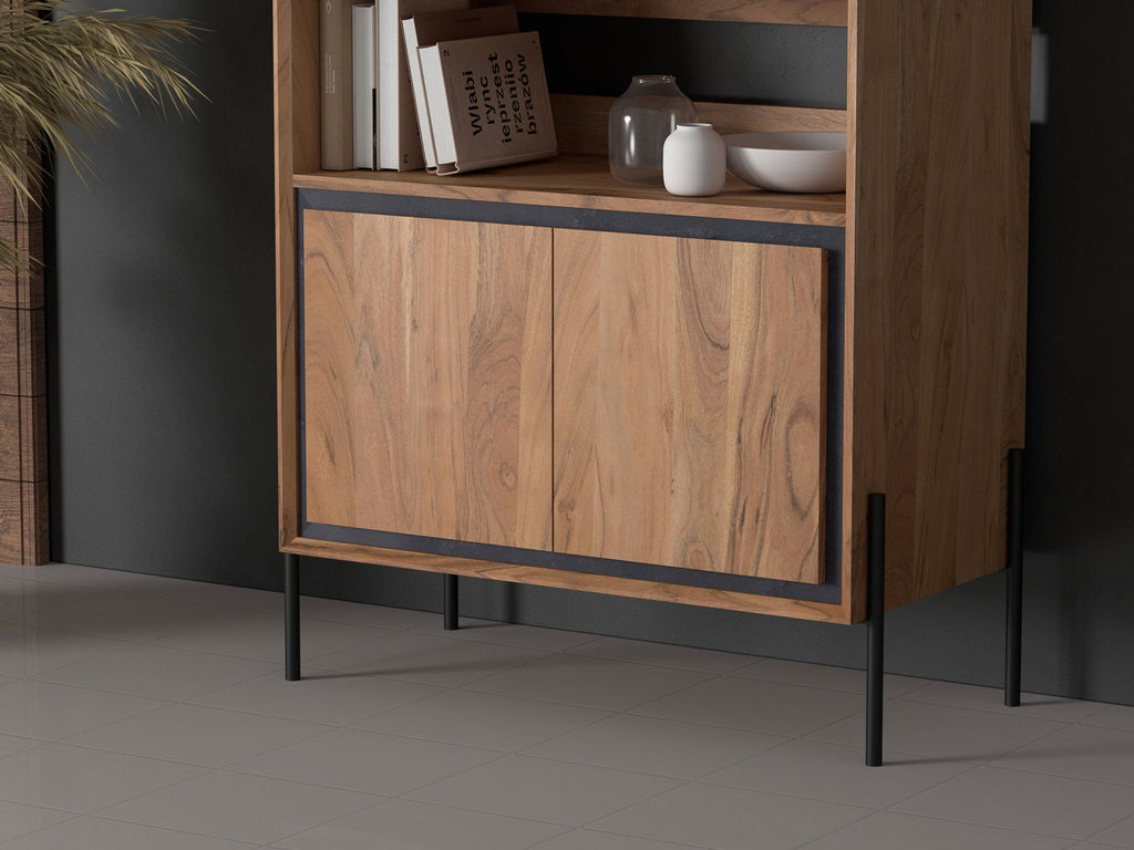 Sideboard, solid acacia wood and steel, 2 drawers and 2 doors