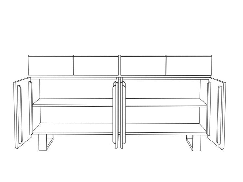 Sideboard, solid mango wood and steel, 4 drawers and 4 doors