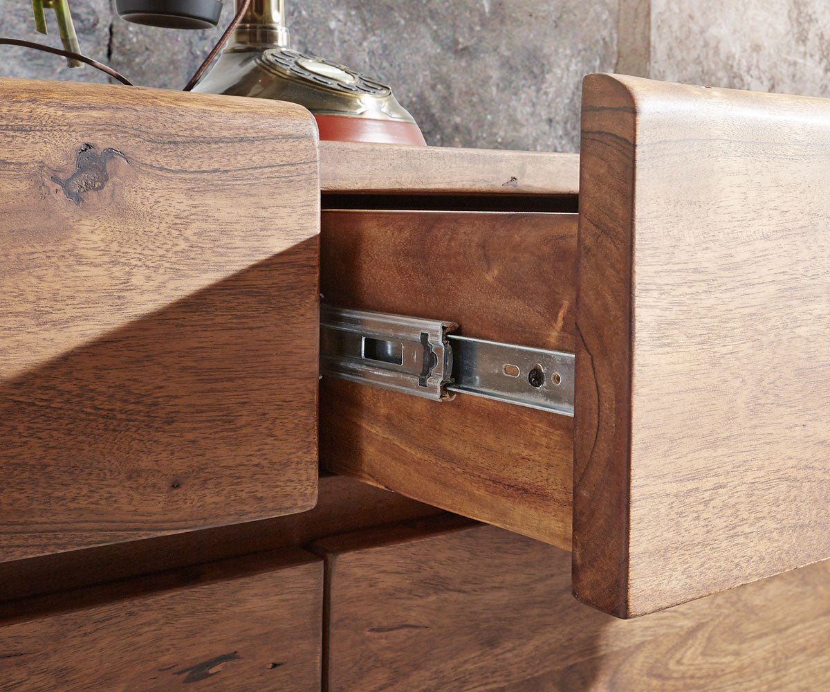 Sideboard, solid mango wood and steel, 4 drawers and 4 doors