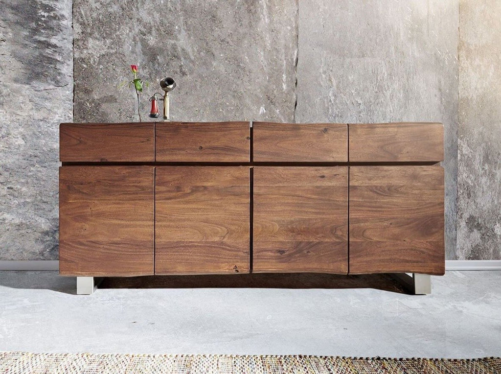 Sideboard, solid mango wood and steel, 4 drawers and 4 doors