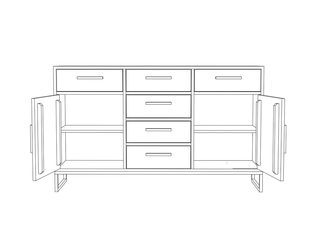 Sideboard, solid mango wood and steel, 6 drawers and 2 doors