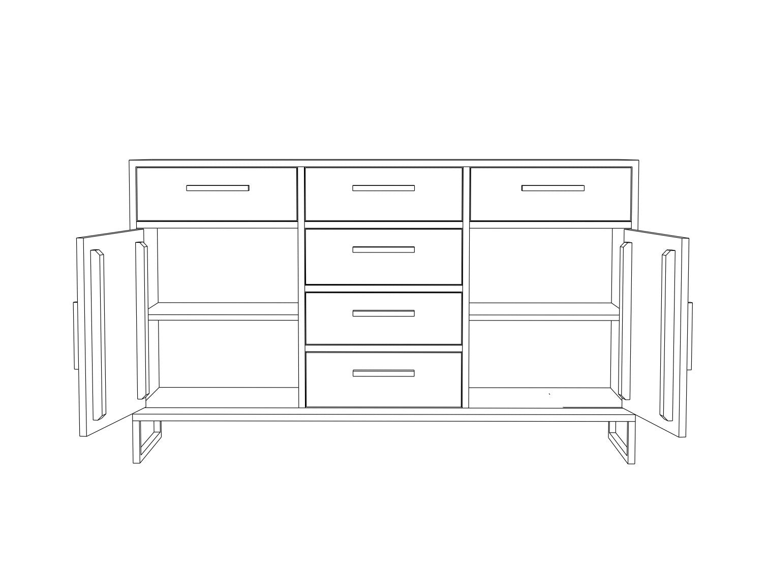 Sideboard, solid mango wood and steel, 6 drawers and 2 doors
