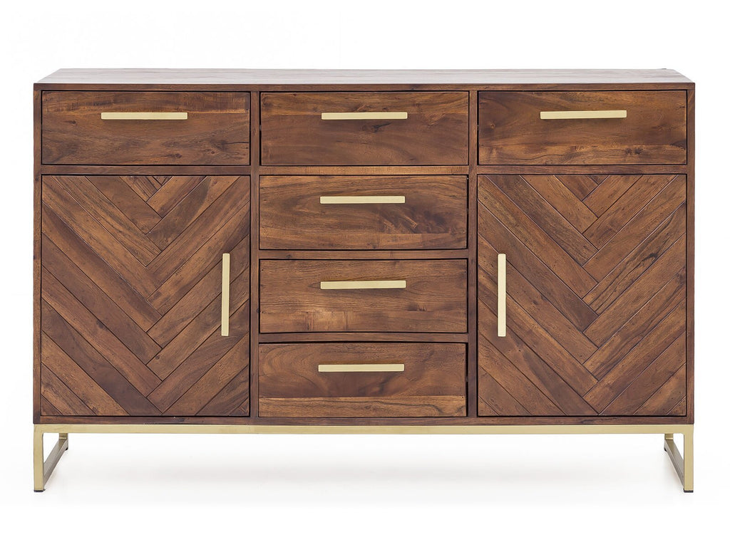 Sideboard, solid mango wood and steel, 6 drawers and 2 doors