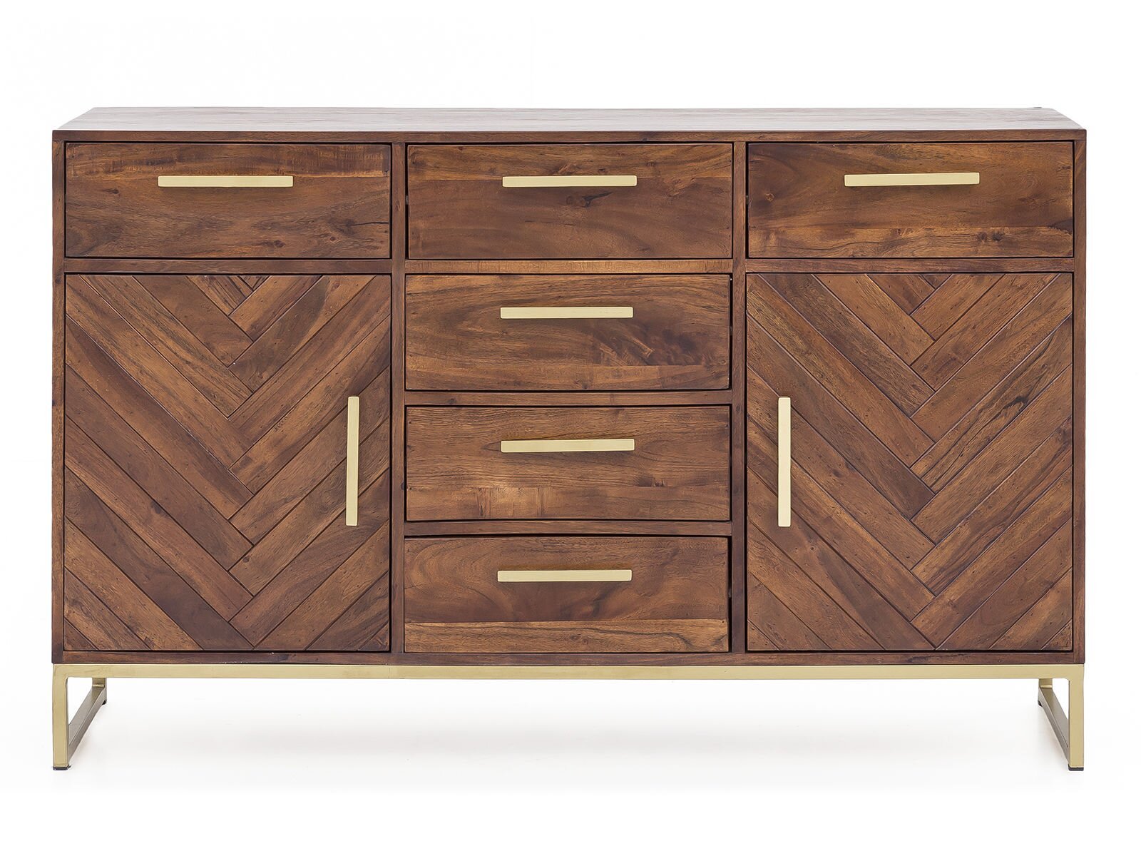Sideboard, solid mango wood and steel, 6 drawers and 2 doors